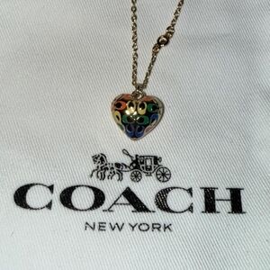 Coach Gold-Tone Heart Pendant Necklace with Rainbow Enamel
